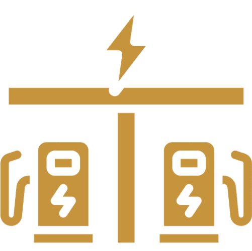 Electric charging station icon with lightning bolt.