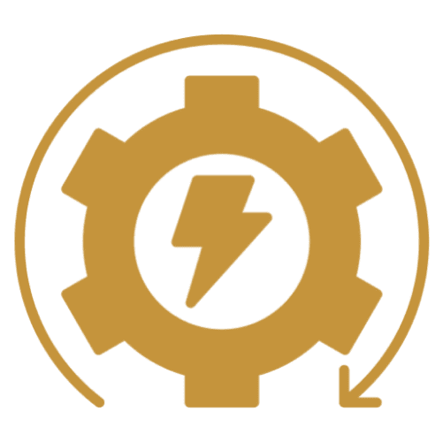 Gear and lightning bolt icon design.