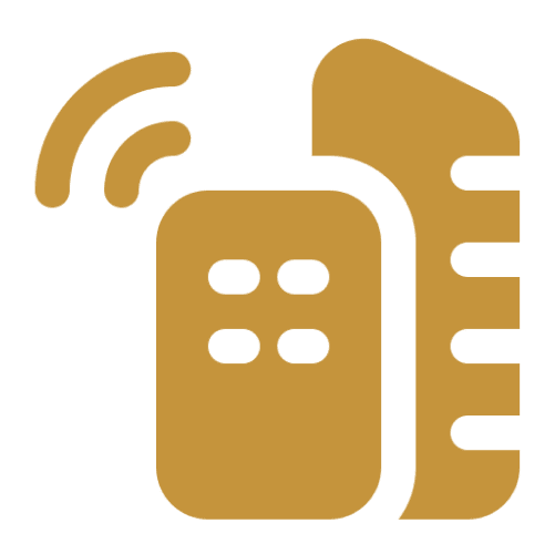 Gold communication icon on black background.