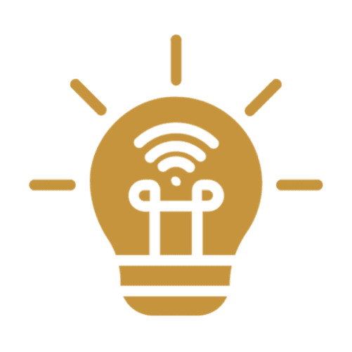 Light bulb with Wi-Fi symbol inside.