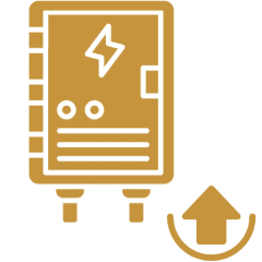 Electrical device with an upload arrow icon.