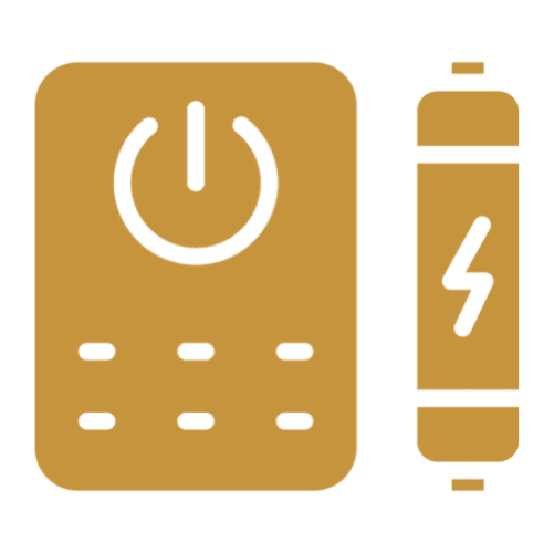 Power button and battery icon illustration.